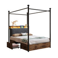 METALLBETT 90x190 cm LED USB Stauraum - Schwarz, Metall (90/190cm) - LEBENLANG