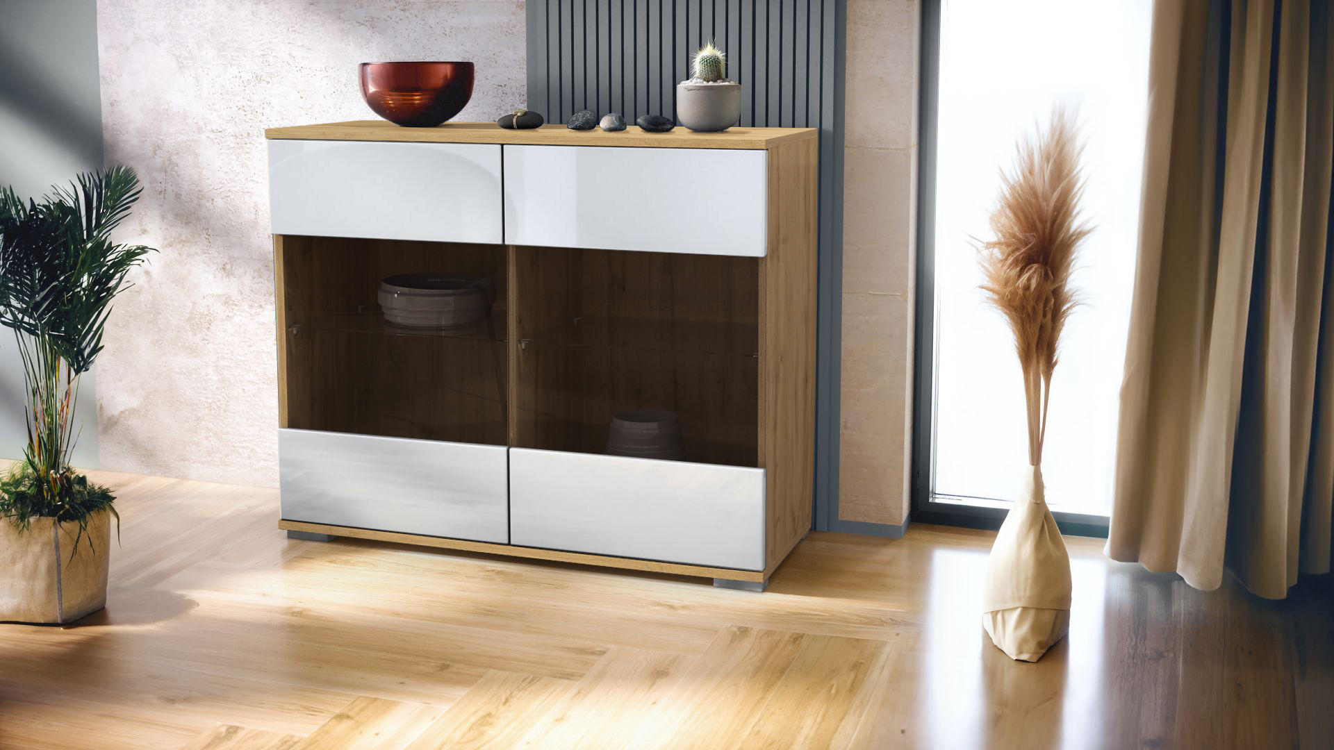 KOMMODE Bari Weiß Hochglanz - Weiß Hochglanz, Holzwerkstoff (92.5/75.5/35cm) - Vladon