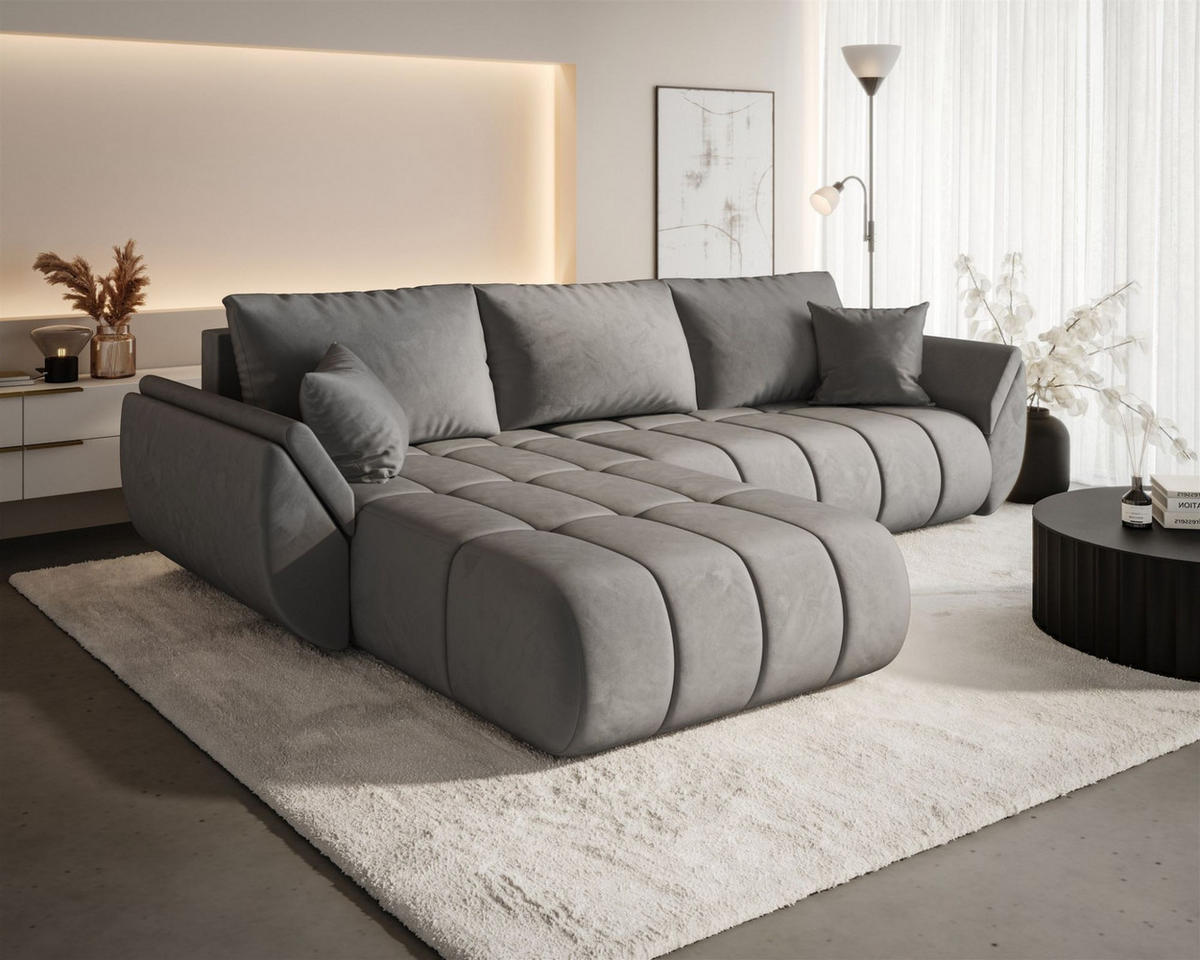 ECKSOFA Misato In Monolith - Hellgrau, Holzwerkstoff/Textil (175/280cm) - Fun Möbel