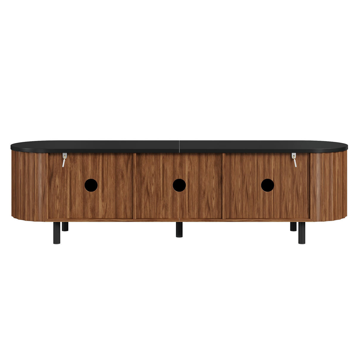 TV-LOWBOARD Nussbaum MDF 170cm mit 5 Türen Riffel-Optik & Eisenfüßen - Walnussfarben, Holzwerkstoff (170/47/40cm) - Urban Meuble