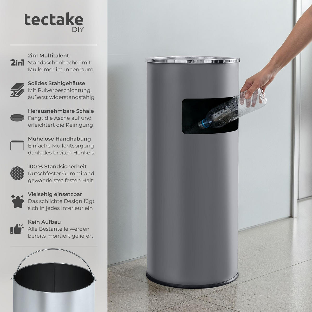 STANDASCHENBECHER , 25 x 61 cm, anthrazit - Anthrazit, Metall (25cm) - tectake