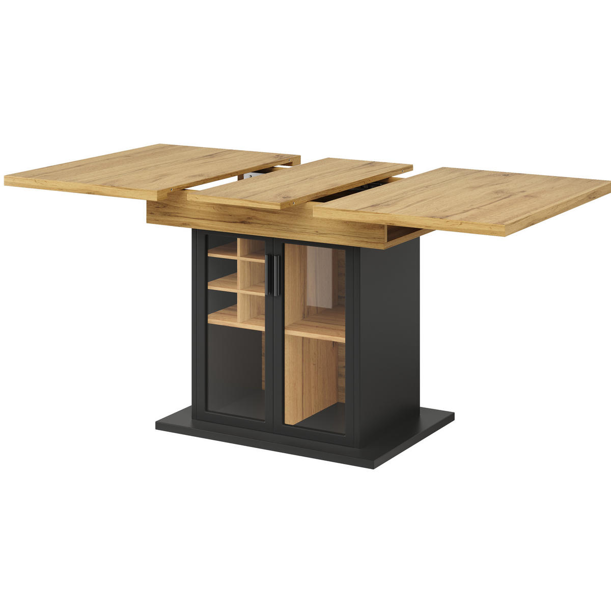 ESSTISCH 110-140x80x76 cm aus MDF mit Weinregal und Glastür ausziehbar - Naturfarben, Holzwerkstoff (80/140/76cm) - Modfu