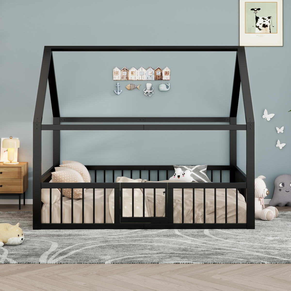 METALLBETT 140x200 cm Hausdesign schwarz - Schwarz, Metall (140/200cm) - LEBENLANG