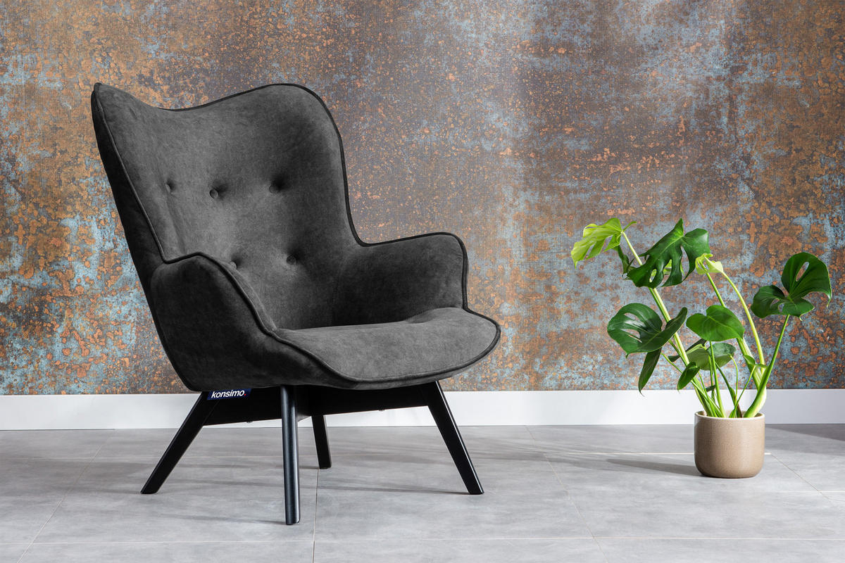 SESSEL GLORI mit Armlehnen, Dunkelgrau - Dunkelgrau/Schwarz, Holz/Textil (78/94/88cm) - KONSIMO®