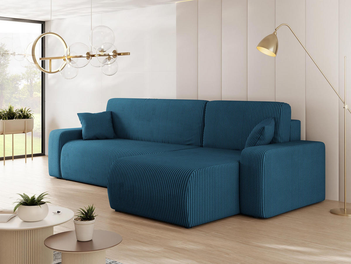 ECKSOFA Piano L Cord - Blau/Schwarz, Holz/Kunststoff (244/145cm) - MIRJAN24