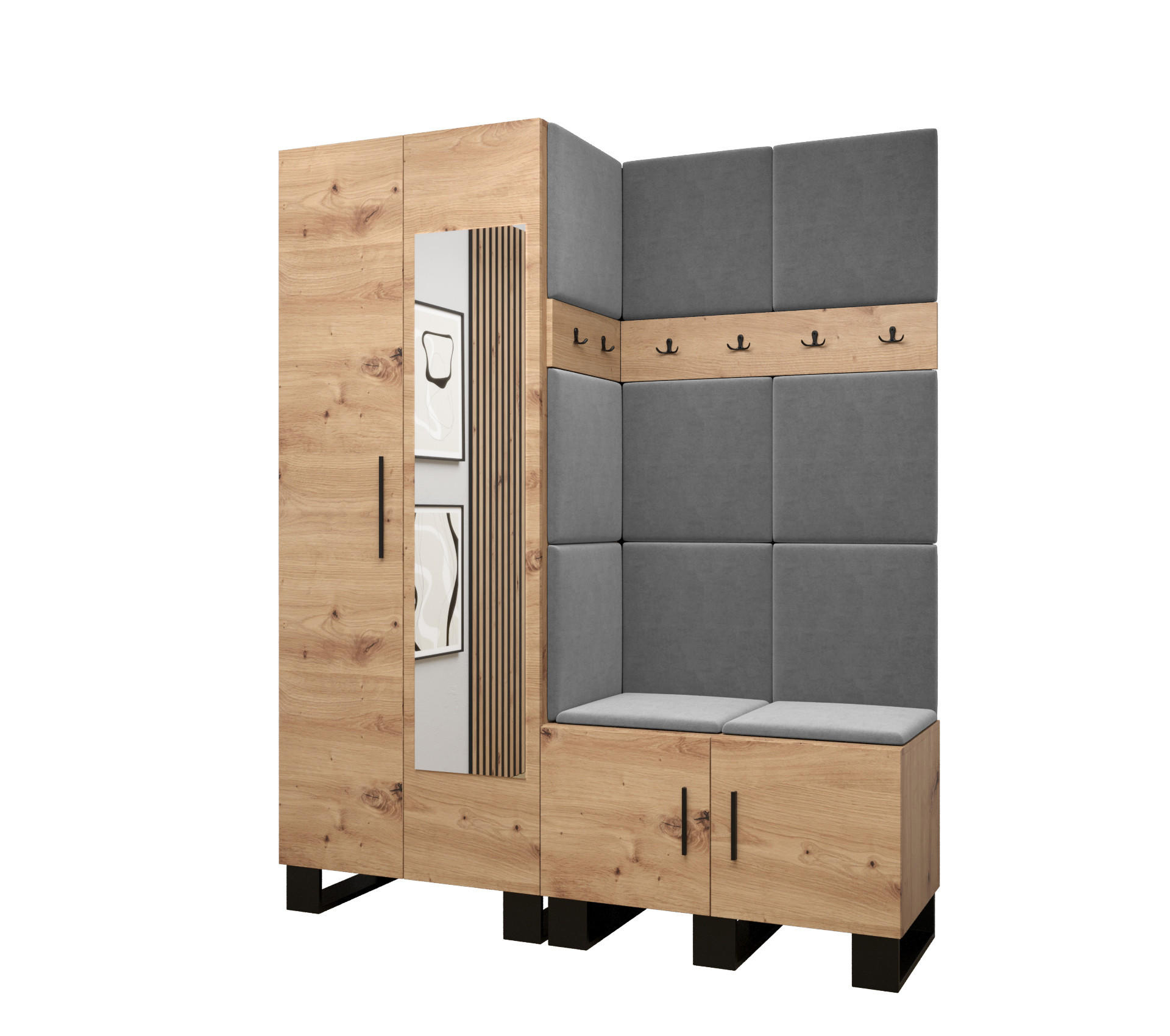 Abiks Möbel Garderoben-Set Eiche Artisan, Grau 158x196x45.6 cm