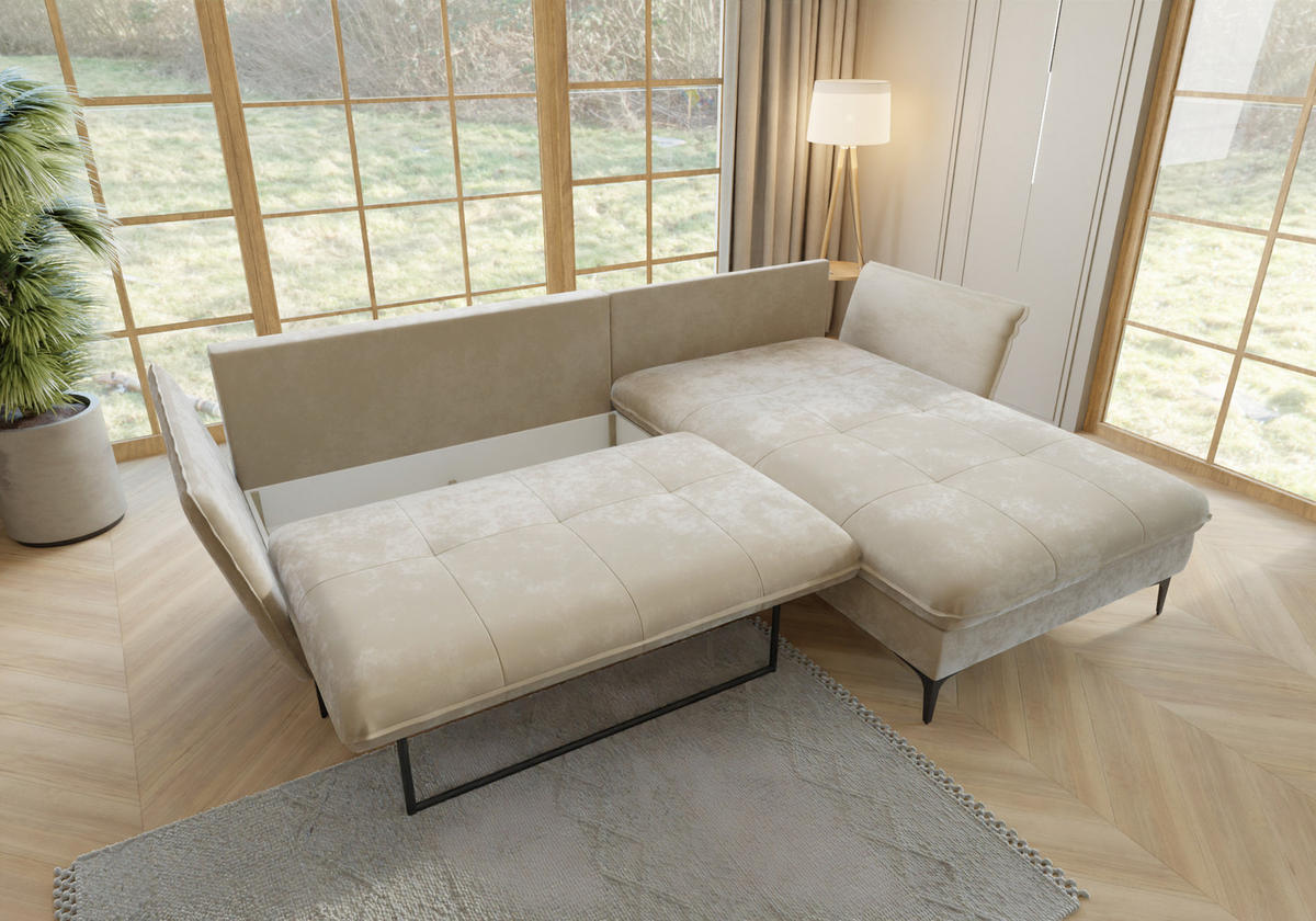 ECKSOFA Mira Beige Samt-Stoff - Beige/Schwarz, Textil/Metall (260/168cm) - S-Style Möbel