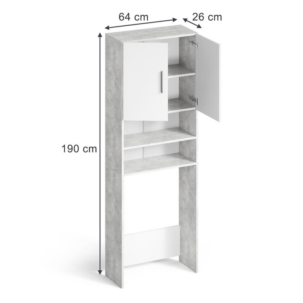 WASCHMASCHINENSCHRANK Beton 64 x 190 cm - Grau, Holzwerkstoff (64/190/26cm) - Vicco