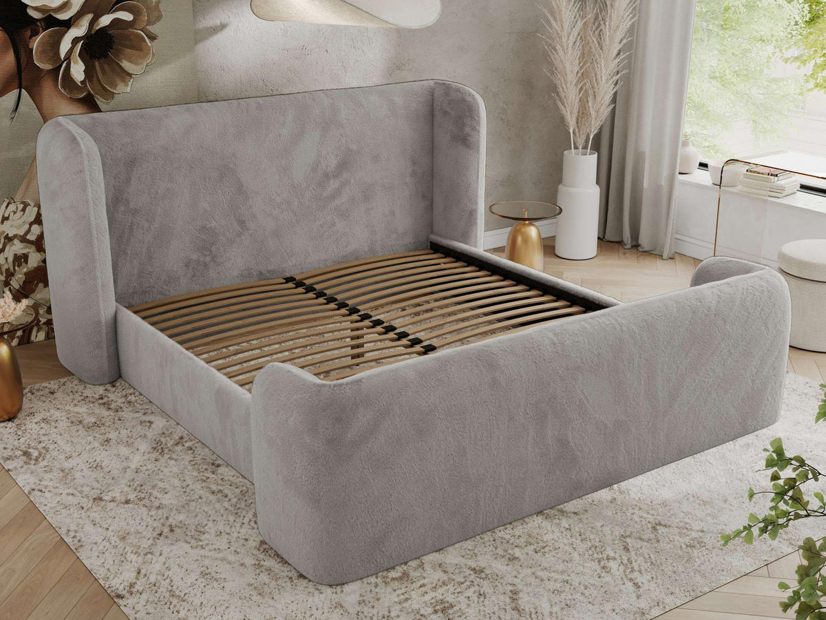 POLSTERBETT EMORA CLASSIC DUO 180/200 - Hellgrau Plüsch - Pocket-Matratze - Hellgrau, Textil (180/200cm) - MKS