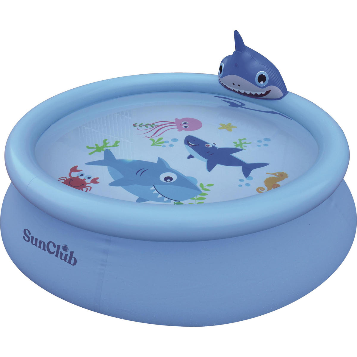 PLANSCHBECKEN Aufstellpool Pool rund 190 x 47 cm 3D wassersprühender Hai - Blau, Kunststoff (190/190/47cm) - Avenli
