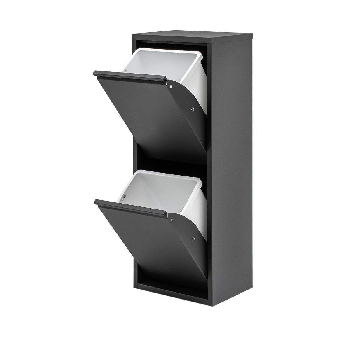 MÜLLEIMER 2 Fach Schwarz Mülltrennsystem aus Metall - Schwarz, Metall (33/92/25cm) - Gowoll