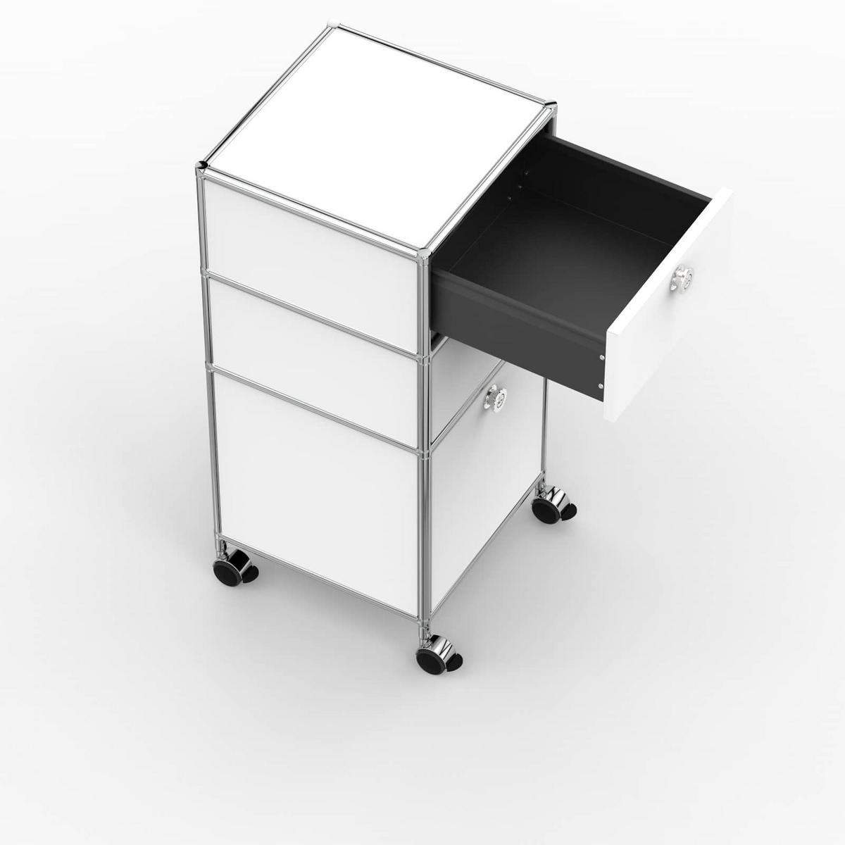 BÜRO-ROLLCONTAINER, Metall, 40 cm, 2 Schubladen + 1 hohe Schublade, Weiß - Chromfarben/Silberfarben, Metall (40/87.9/39.7cm) - Versee