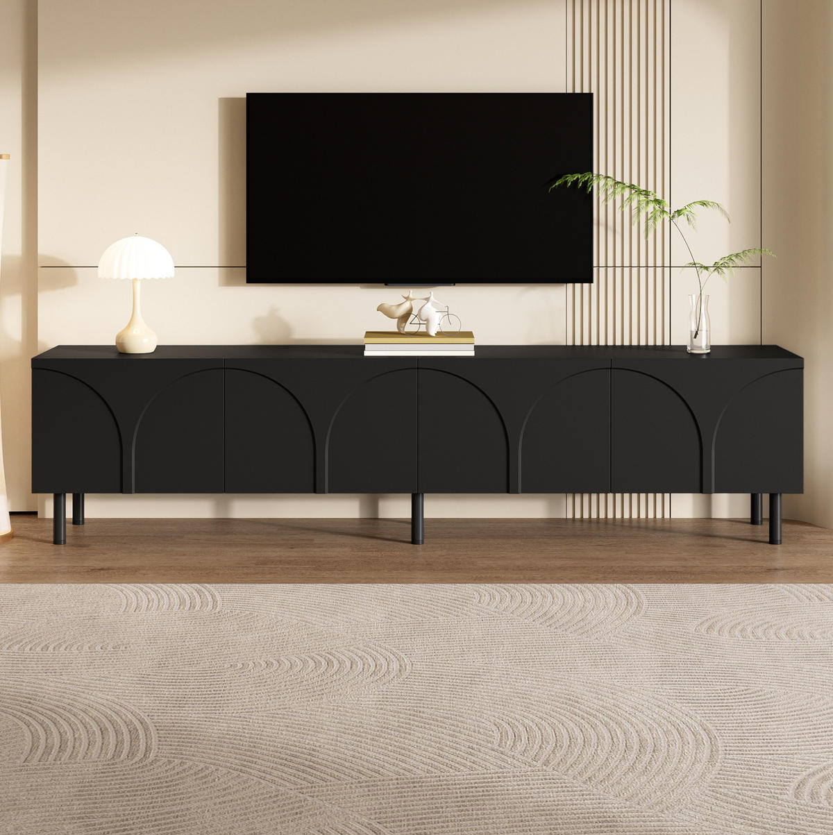 TV-SCHRANK mit 4 Türen 180 cm Schwarz mit Metallfüßen - Schwarz, Holzwerkstoff (35/49/180cm) - Beauniv