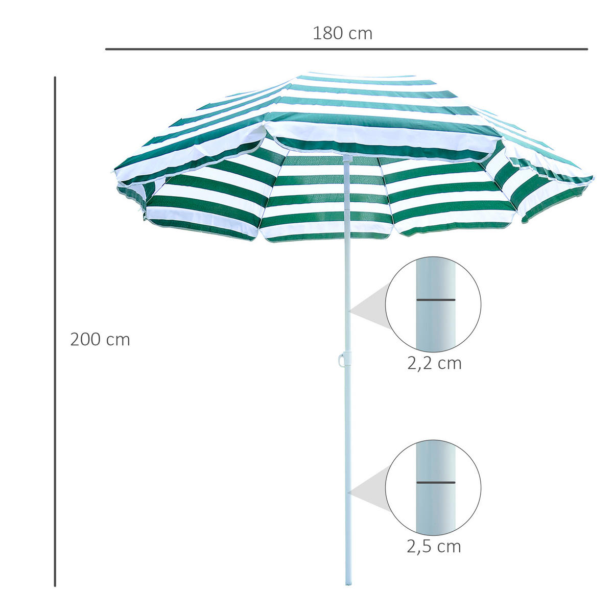 STRANDSCHIRM DE-11410 neigbar, octogonal, 180 cm Grün-Weiß gestreift - Grün, Textil (180/180cm) - ComfortXL