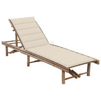 GARTEN-SONNENLIEGE mit Auflage Bambus - Creme, Holz (65/87/200cm) - furnicato