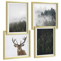 BILDER SET 4er Set - 50x50 cm & 40x60 cm Goldrahmen - Grüne Wälder, neblige Landschaft - Goldfarben, Kunststoff (50/50cm) - TULUP