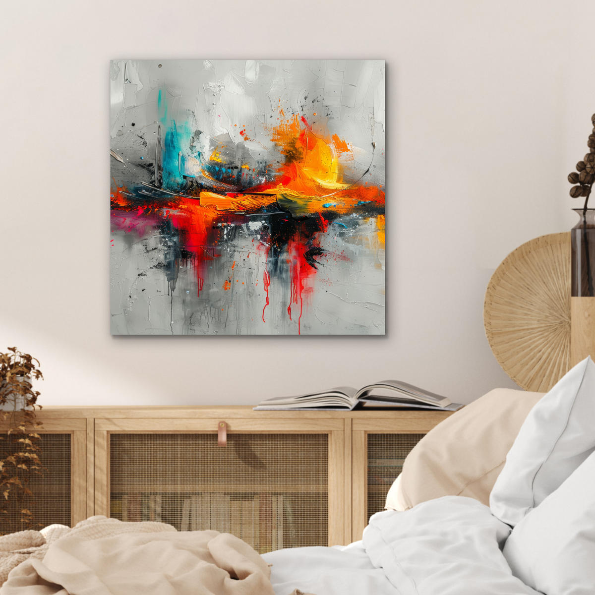 METALLBILD Moderne Kunst - Orange - Grau - Abstrakt 50x50 cm - Hellgrau, Metall (50/50cm) - MuchoWow
