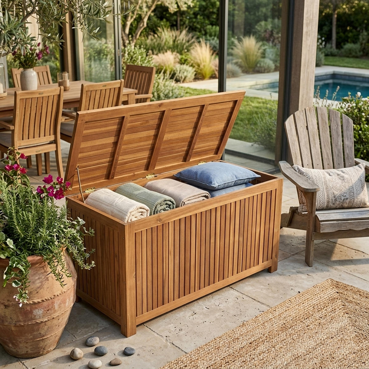 AUFLAGENBOX Ellesmere - 117x50x58,5cm, Akazie geölt - Braun, Holz (117/50/58.5cm) - TPFGarden