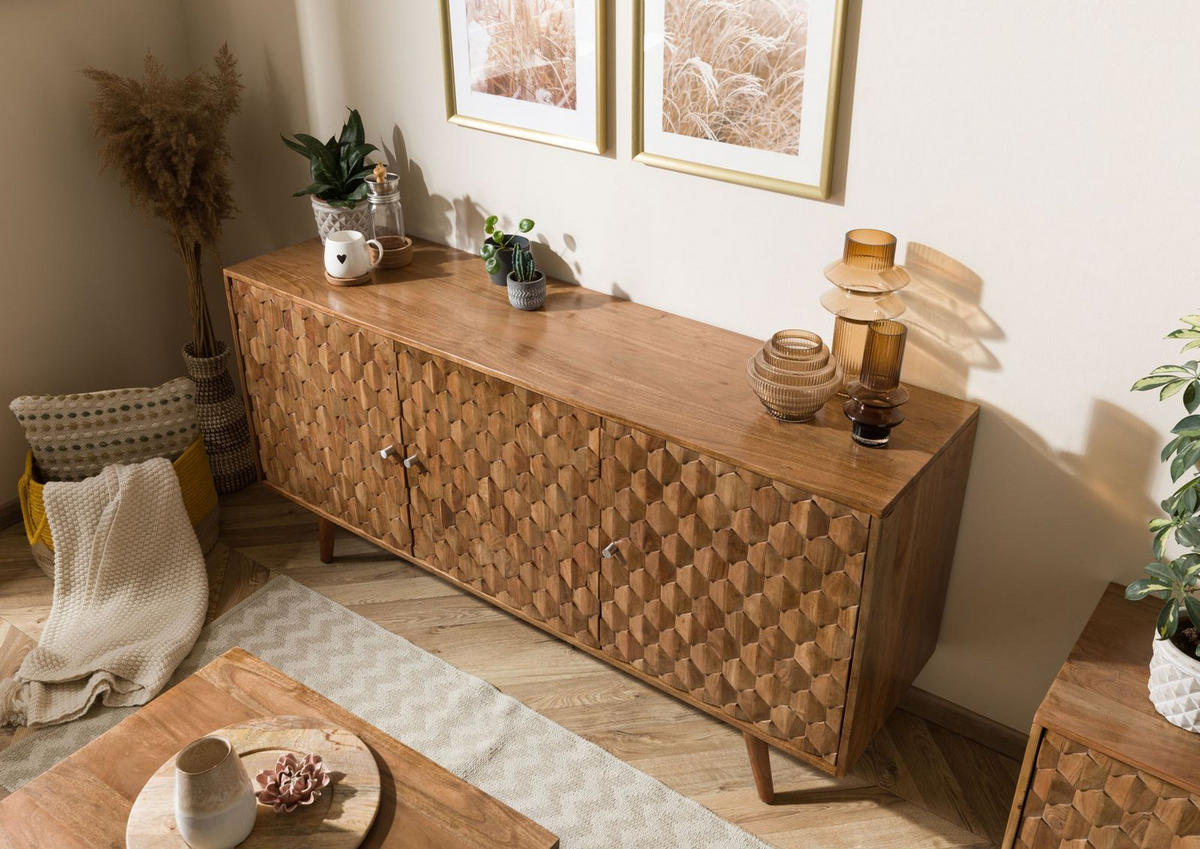 SIDEBOARD Akazie 160x42x75 Akazie natur lackiert MOSAYK #110 - Braun, Holz (160/75/42cm) - Massivmoebel24