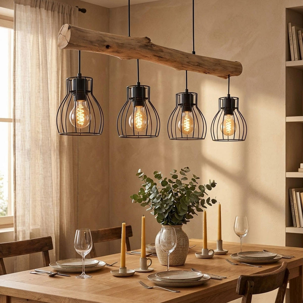 LED HÄNGELEUCHTE Holz Schwarz - Schwarz, Holz (82.5/13.6/140cm) - Globo Lighting