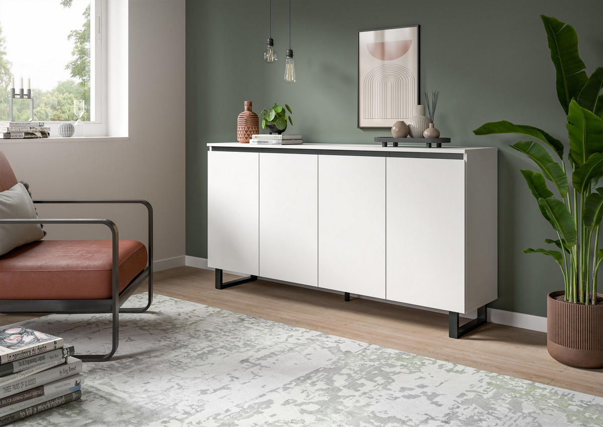 SIDEBOARD Estela (B/H/T: ca. 160/84/36 cm) in weiß/weiß - Weiß, Holzwerkstoff (160/84/36cm)