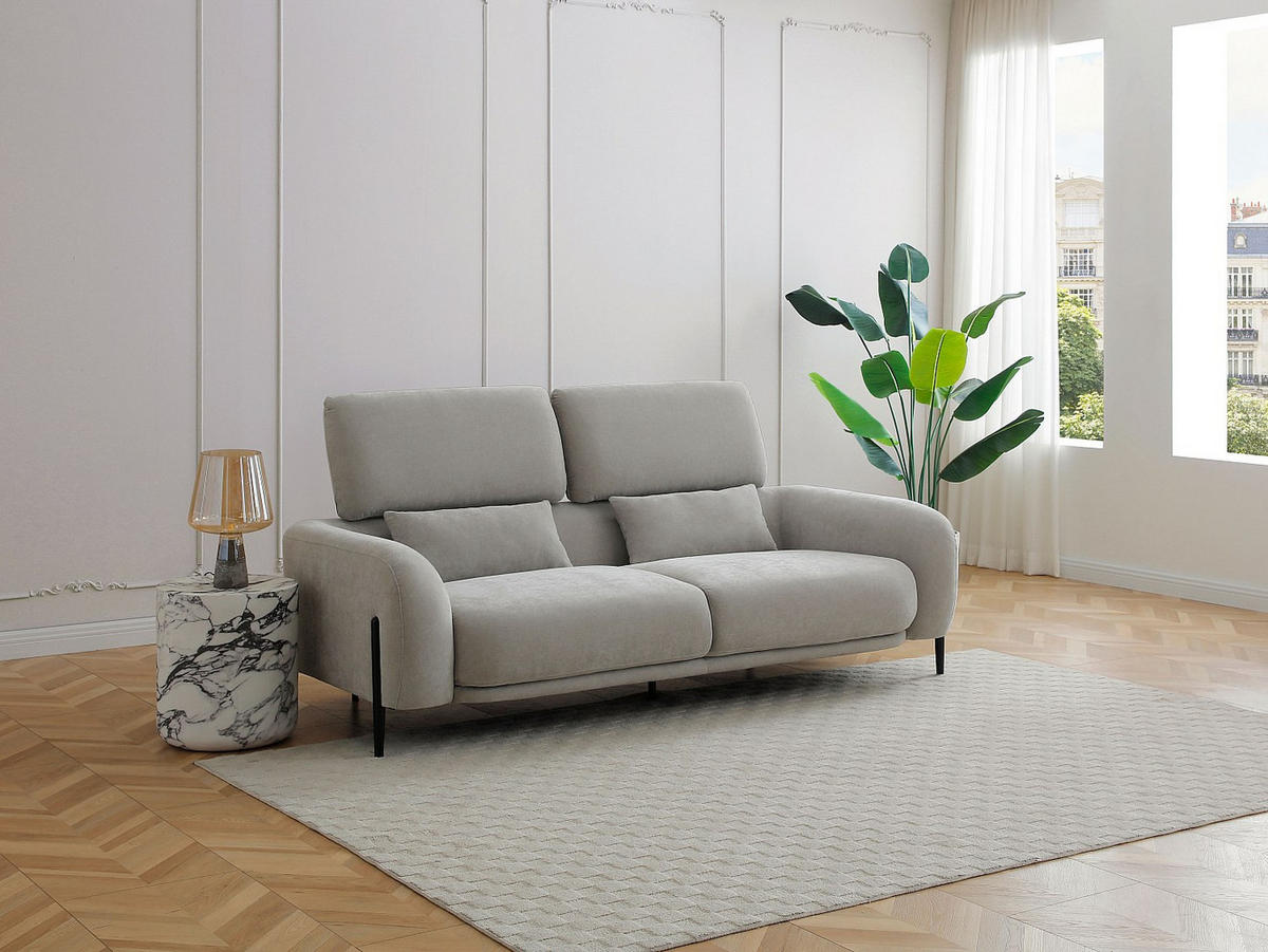 SOFA 3-Sitzer mit verstellbarer Rückenlehne - Stoff Hellgrau - ARAVIO - Hellgrau, Textil (102/100/210cm) - Vente-Unique
