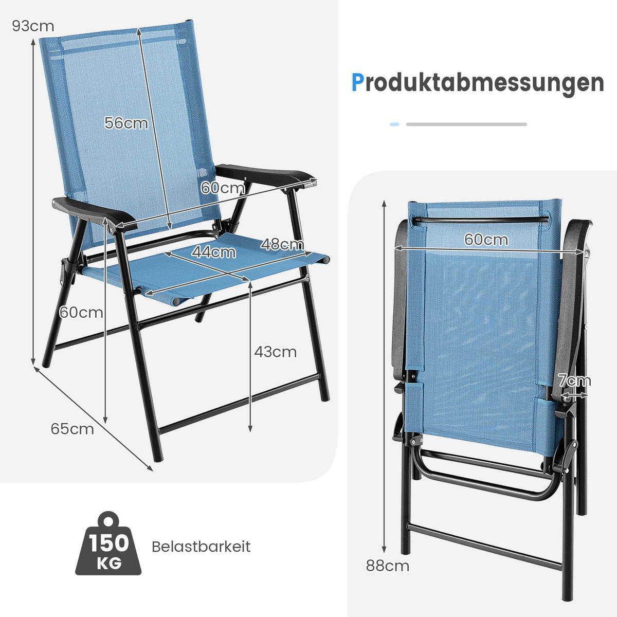 TERRASSENSTUHL Blau (4-teilig) - Blau, Metall (60/93/65cm) - COSTWAY