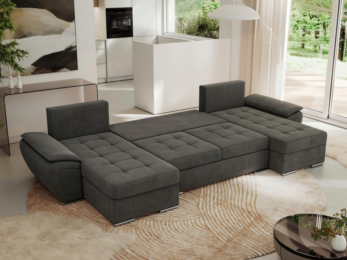 WOHNLANDSCHAFT UMBRIA U Dunkelgrau Velvet - Dunkelgrau/Grau, Textil/Metall (336/85/157cm) - MKS