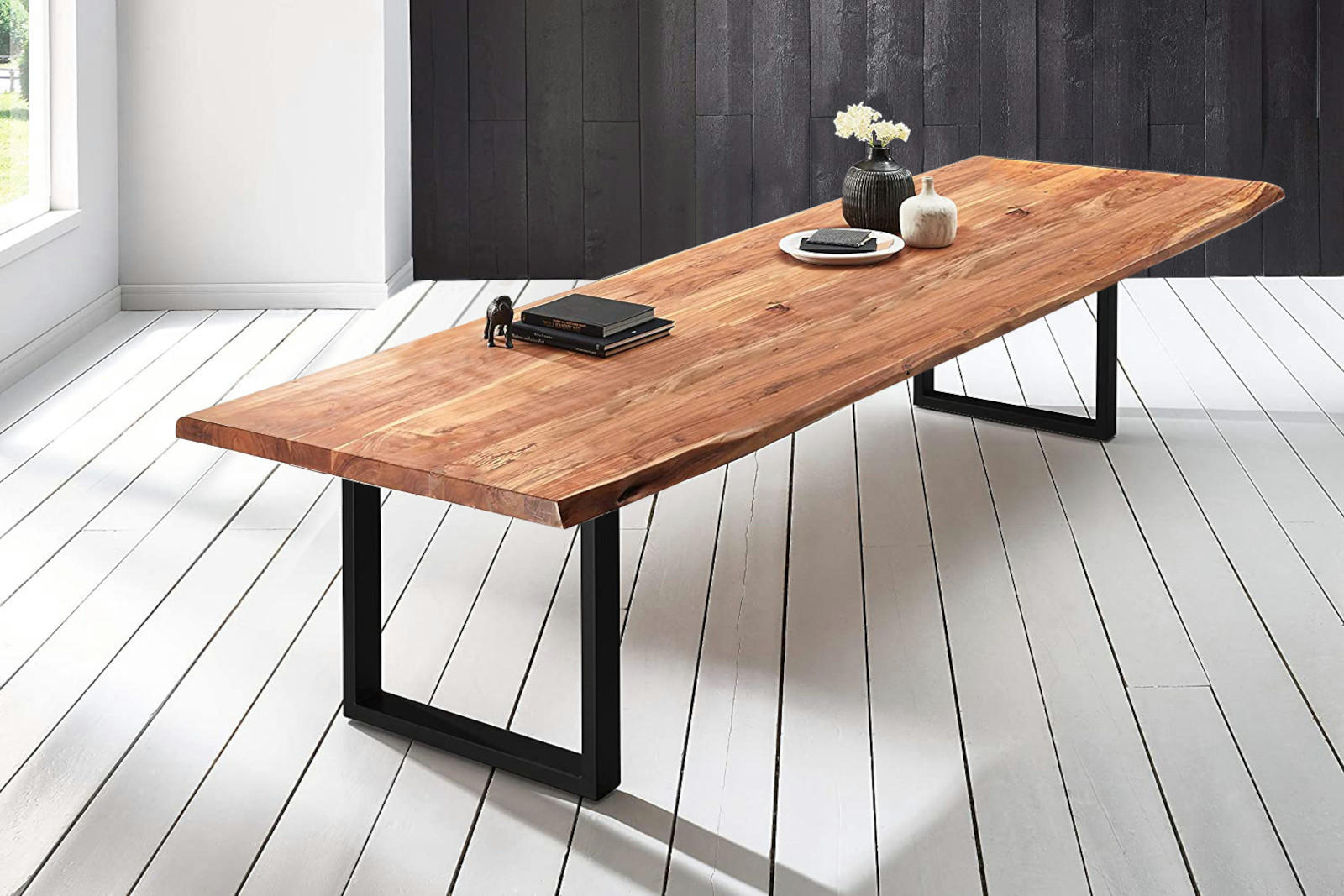ESSTISCH VALIN - Beige/Schwarz, Holz/Metall (110/240/79cm) - SAM