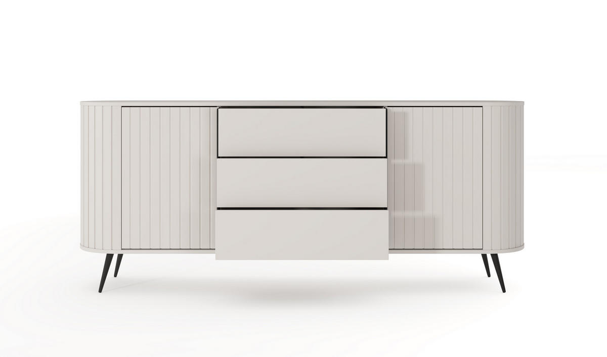 KOMMODE, hellgrau, 196 x 81,8 x 40,2 cm - Schwarz/Grau, Holzwerkstoff/Metall (196/81.8/40.2cm) - 3XE LIVING