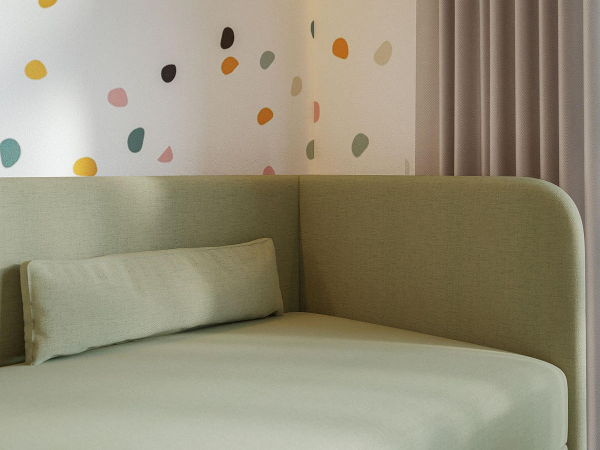 JUGENDBETT Calmmo Olivgrün mit Chenille-Bezug, Kopfteil rechts - Olivgrün, Textil (90/200cm) - Selsey