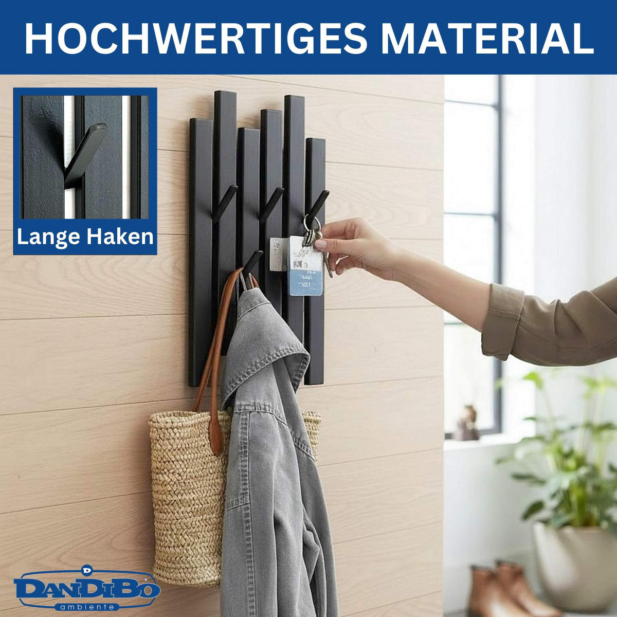 WANDGARDEROBE Schwarz Metall mit 5 Haken - Schwarz, Metall (24/35/5.5cm)