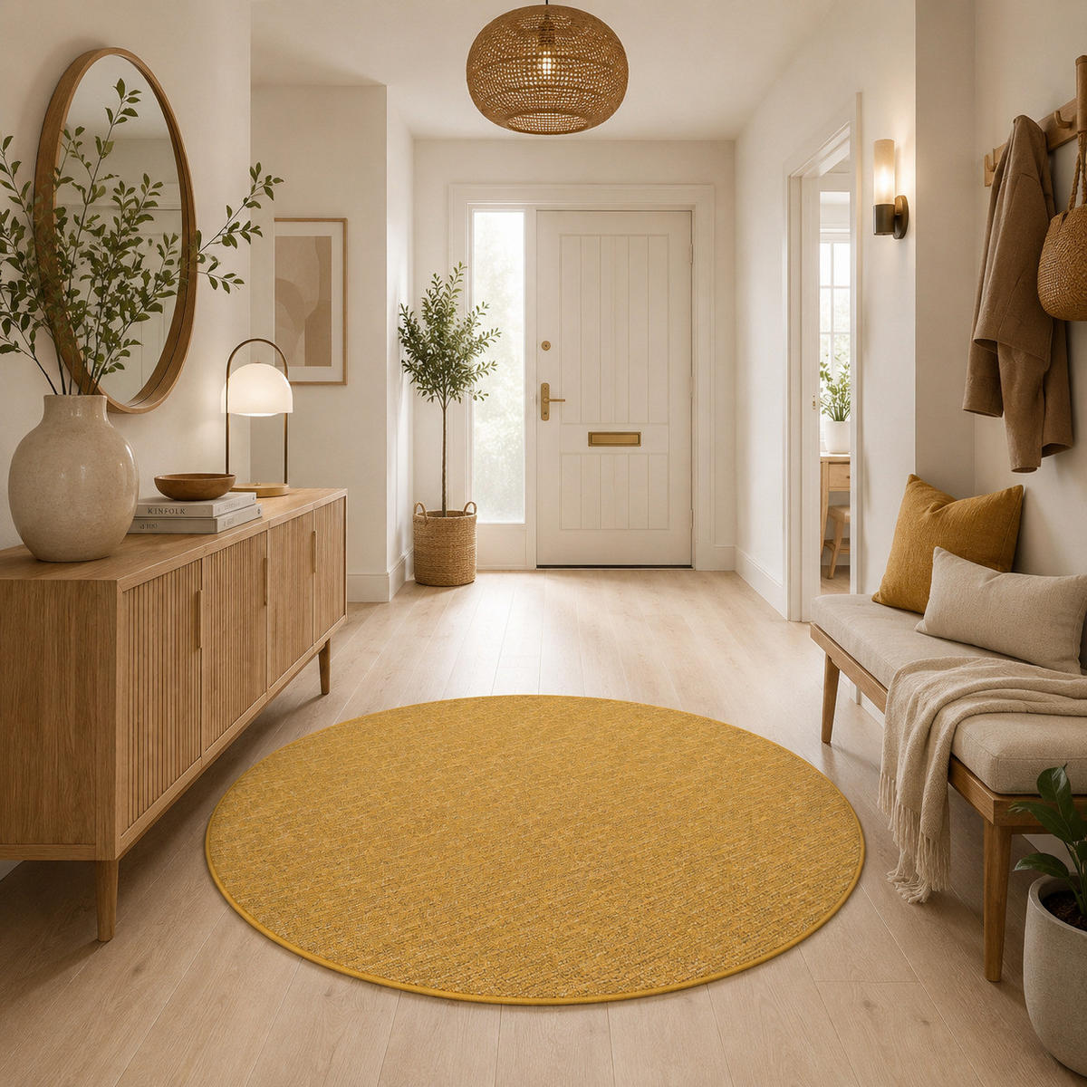 SCHLINGEN DESIGNER TEPPICH NIVA RUND - Currygelb, Textil (133/133cm) - Snapstyle