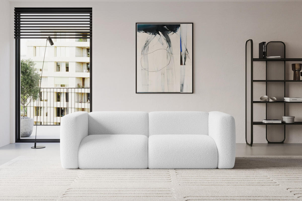 MODULARES Sofa 2-SITZER MIRA-S1 228x89x70 Weiß cm Bouclé - Schwarz/Weiß, Holzwerkstoff/Kunststoff (228/70/89cm) - ALTDECOR