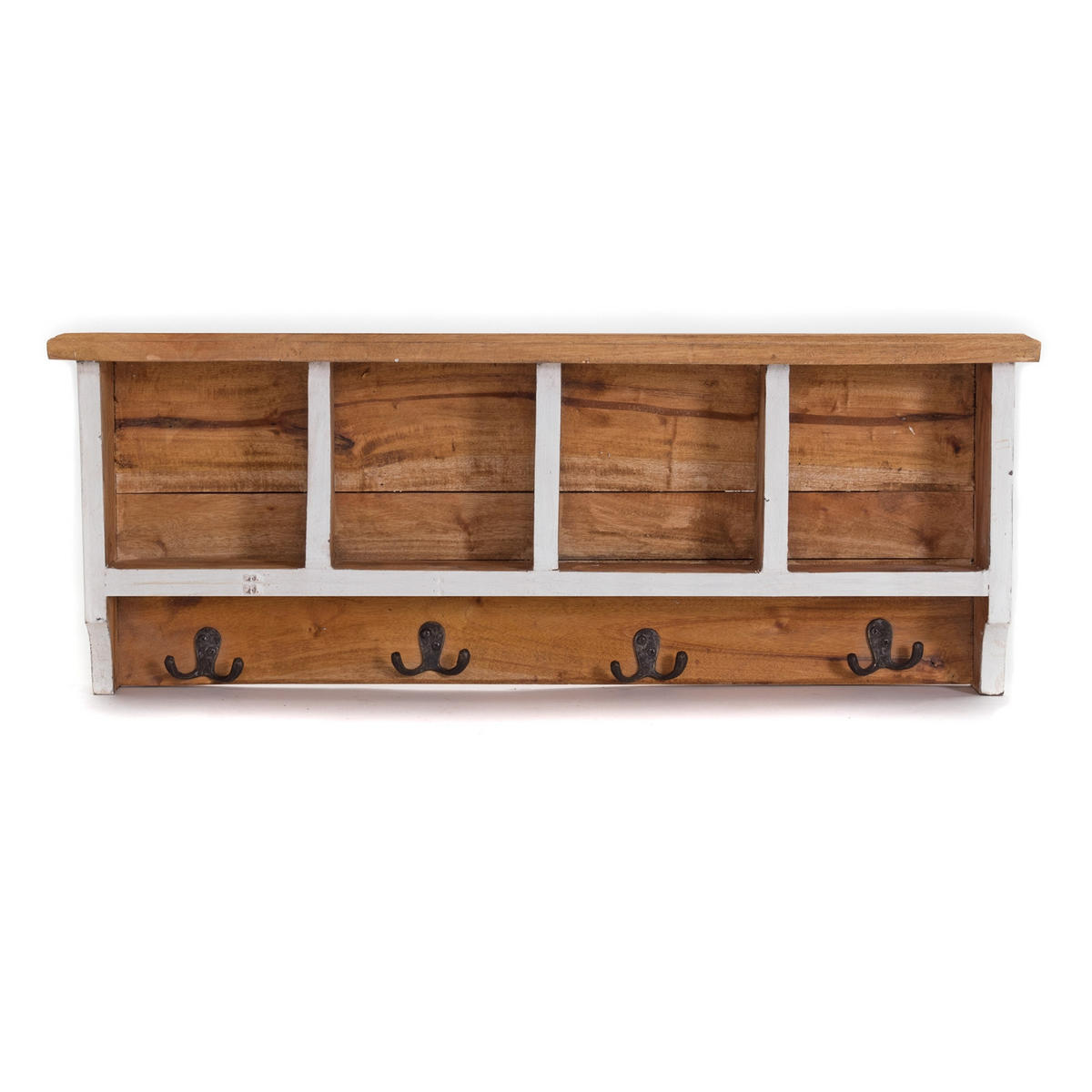 WANDGARDEROBE VINTAGE 70 Recyclingholz massiv, 4 Doppelhaken, 4 Fächer, Ablage 06 weiß-landhaus - Weiß, Holz (70/27/11cm) - DESIGN DELIGHTS