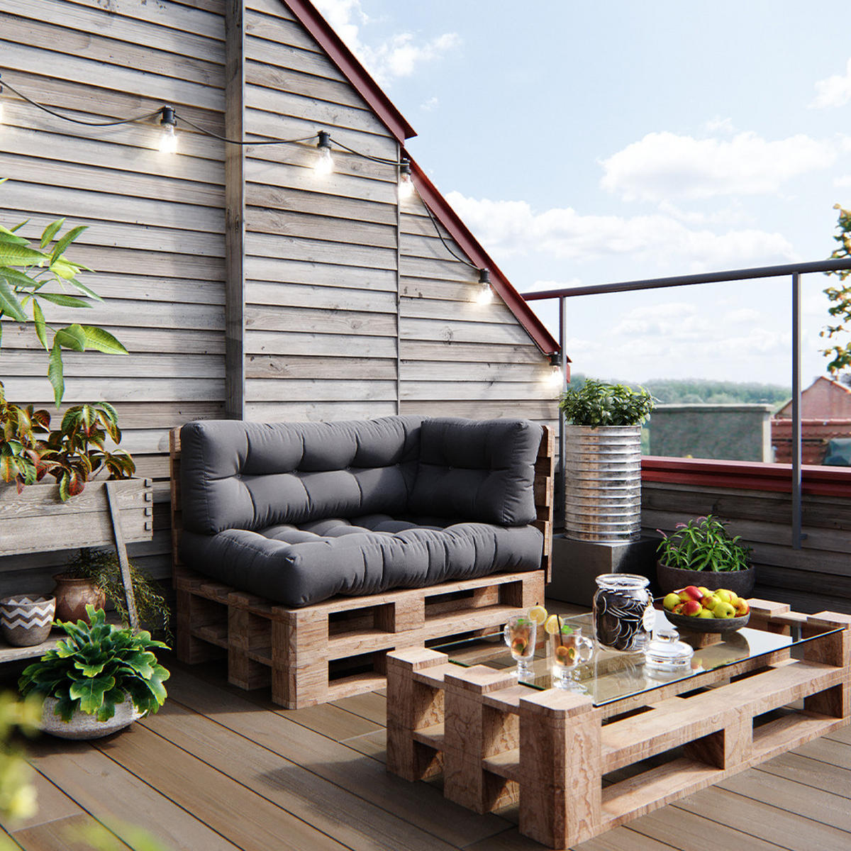 PALETTENKISSEN SET Flocken Grau 120 x 80 cm 3 Teile - Grau, Textil (120/80/15cm) - Vicco