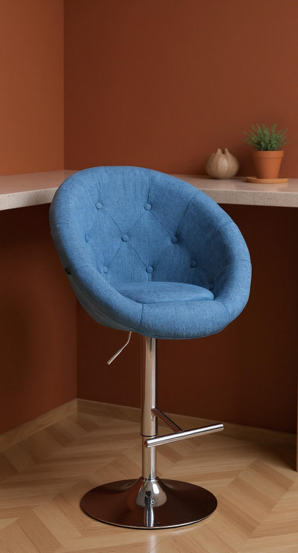 BARHOCKER Landern Stoff chrom blau - Blau/Chromfarben, Textil/Metall (65/128/57cm) - TPFLiving