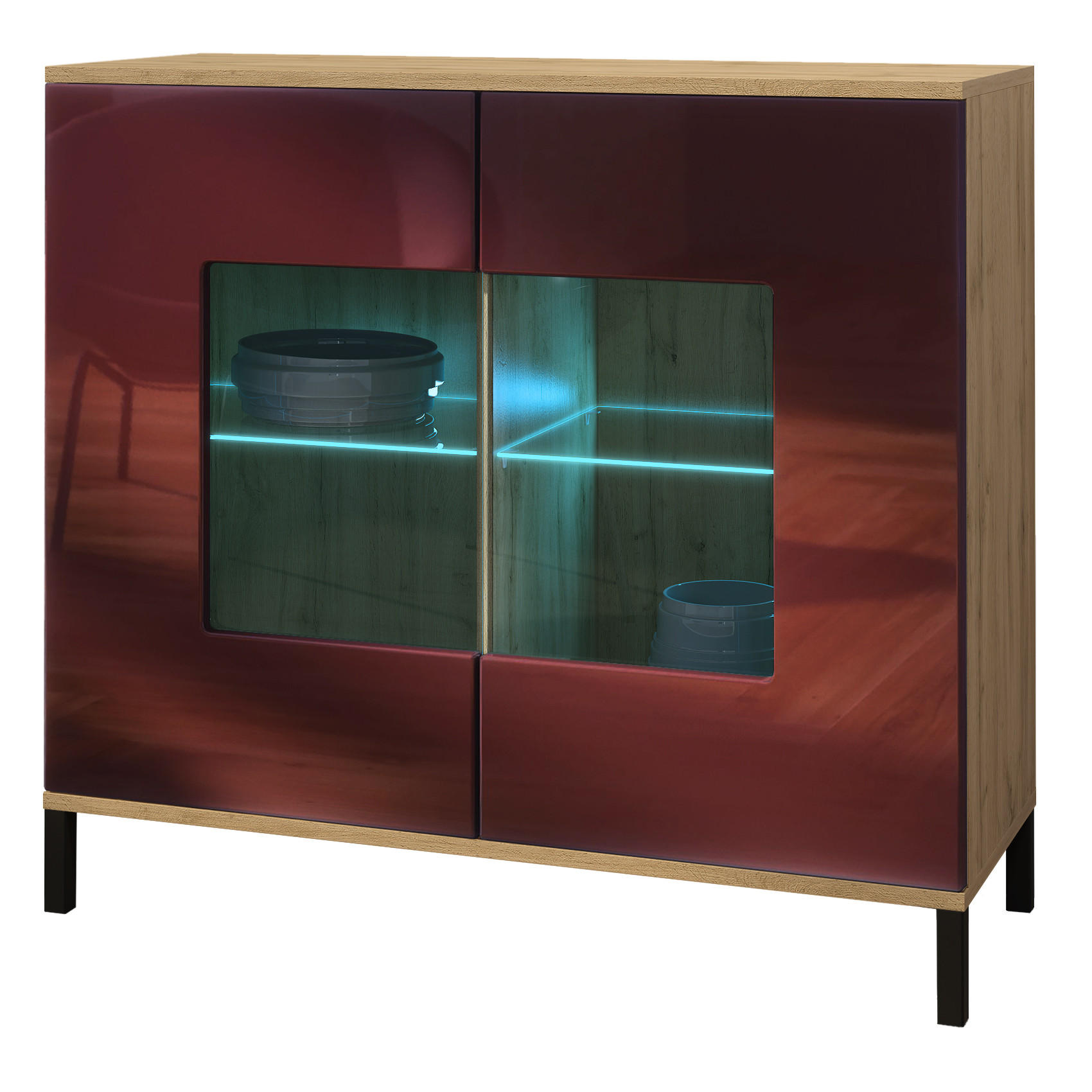 KOMMODE Grömitz Bordeaux Hochglanz - Bordeaux, Holzwerkstoff (92.5/83.5/35cm) - Vladon