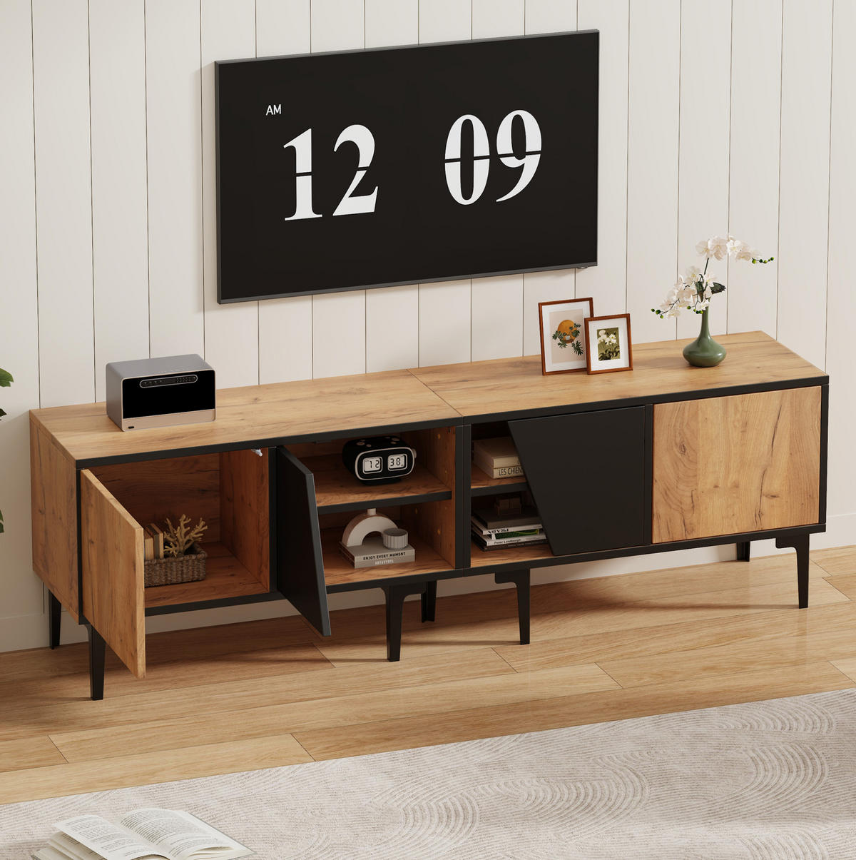 TV-ELEMENT mit 4 Fächern 160 x 36,5 x 45 cm Holzoptik Schwarz - Braun, Holzwerkstoff (36.5/45/160cm) - Beauniv