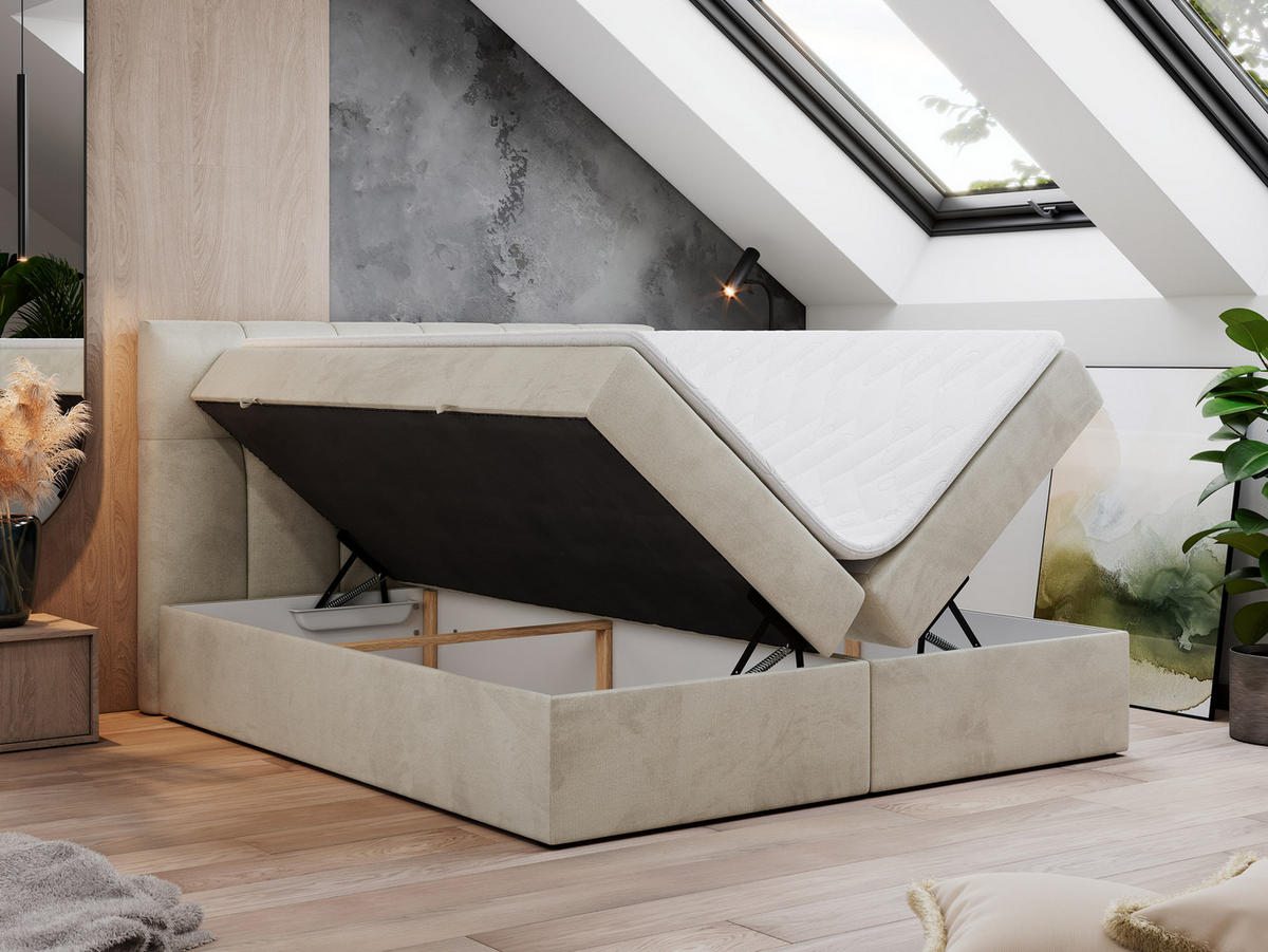 BOXBETT RICO 180/200 Beige Velvet - H3 - Beige, Holz/Textil (180/200cm) - MKS