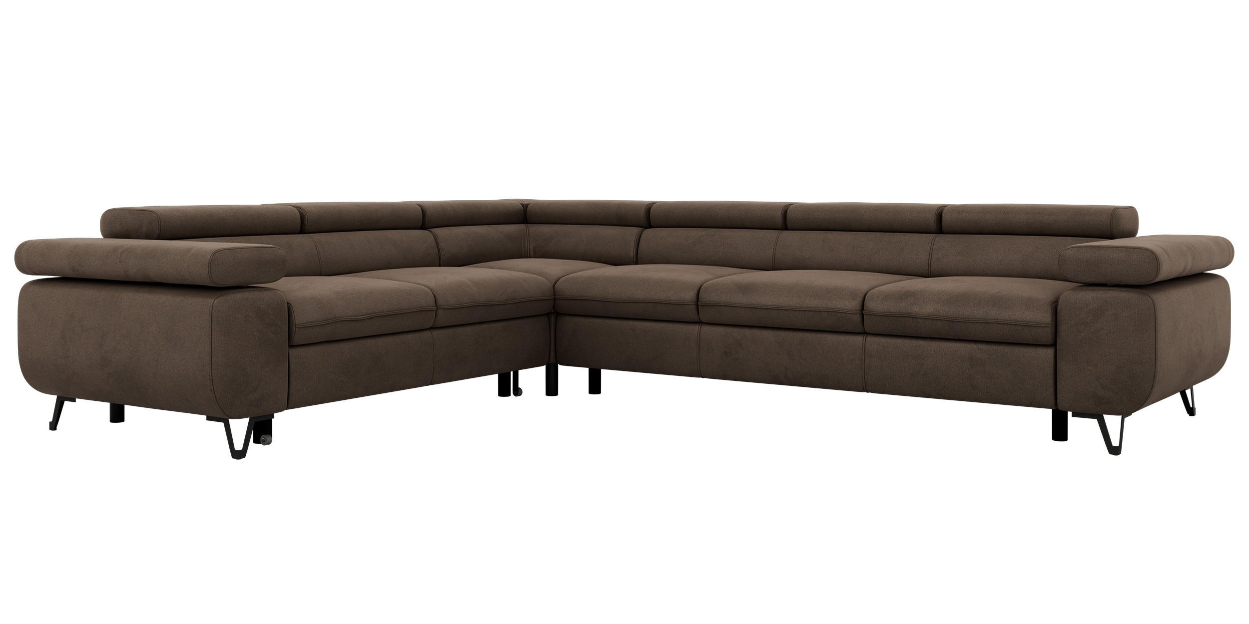 ECKSOFA NORDEN L - Braun Velvet - Rechts Seite - Dunkelbraun/Schwarz, Textil/Metall (329/269cm) - MKS