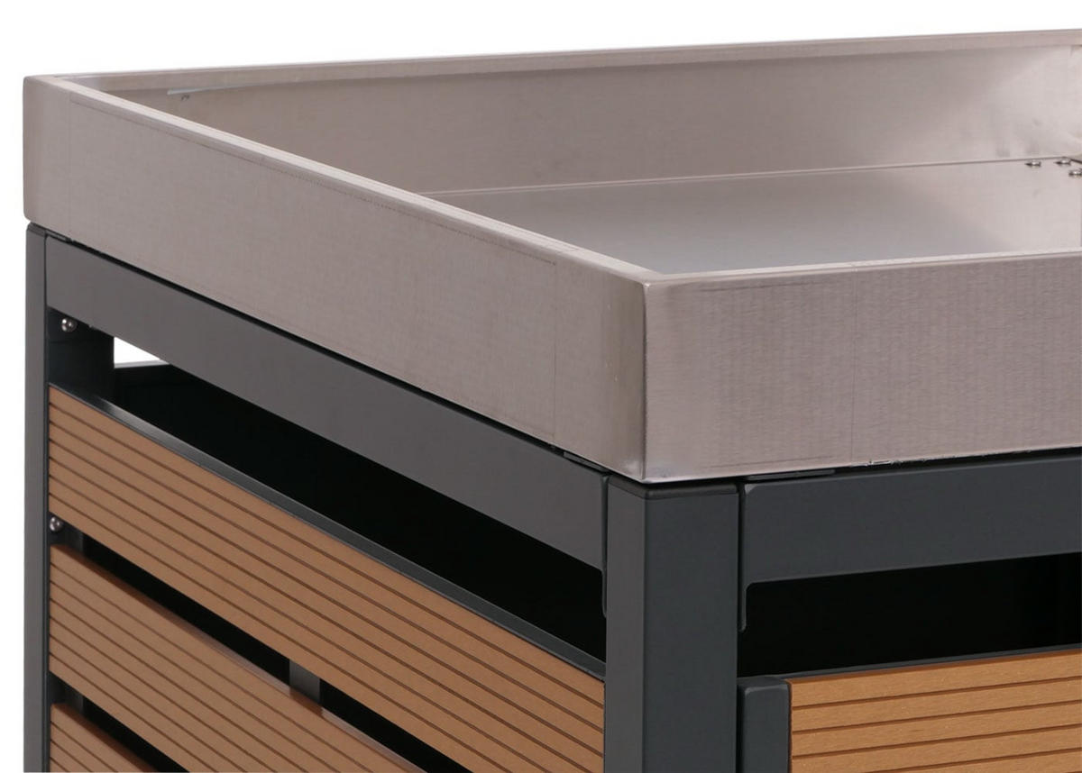 MÜLLTONNENVERKLEIDUNG 4er 124x265x84cm mit Pflanzkasten Teak-Optik - Braun, Metall (265/124/84cm) - PROREGAL