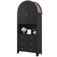 VYSOKÁ skříňka z MDF 70x35x180 cm černá se 3 zásuvkami, dvířky a otevřenou policí v obloukovém designu - černá, kompozitní dřevo (70/180/35cm) - Modfu