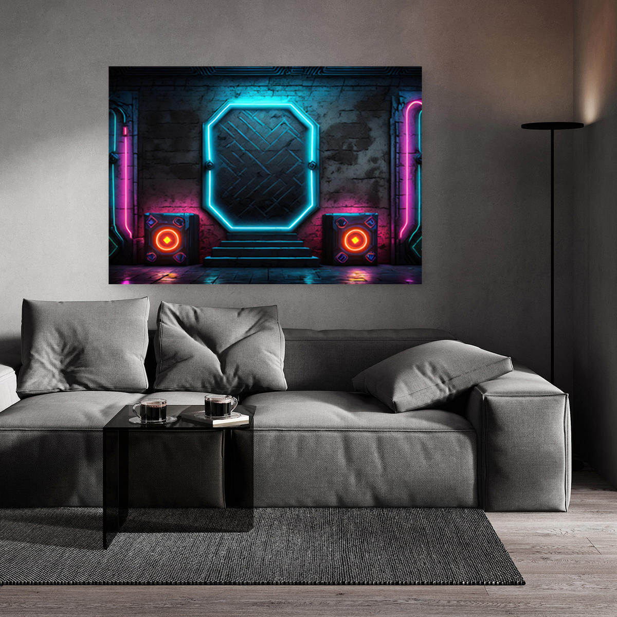 WANDBILD sci fi neon abstraktion - Blau, Textil (60/40cm) - Feeby