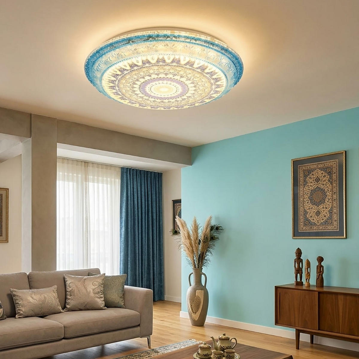 LED DECKENLEUCHTE Lazaro Blau Weiß - Blau, Metall (39/39/8.5cm) - Globo Lighting