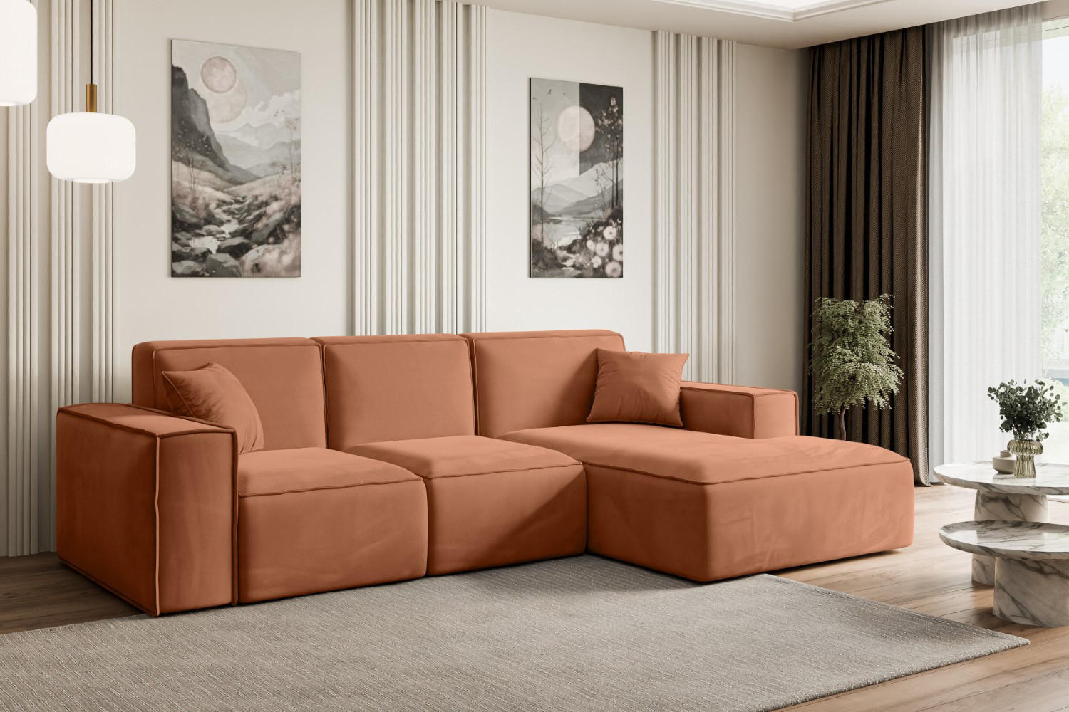 Thumbnail - Altdecor Ecksofa, Koralle, Textil, 6-Sitzer, L-Form, Ottomane rechts, 266x165 cm, Wohnzimmer, Sofas & Couches, Wohnlands...