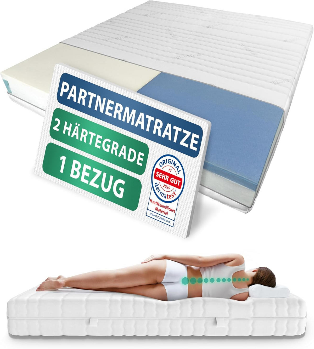 PARTNER-TASCHENFEDERKERNMATRATZE Premium 1000 Federn mit Tencel Bezug - Härtegrad H4 & H5 - 200x200cm - Weiß, Textil (200/200cm) - AM Qualitätsmatratzen
