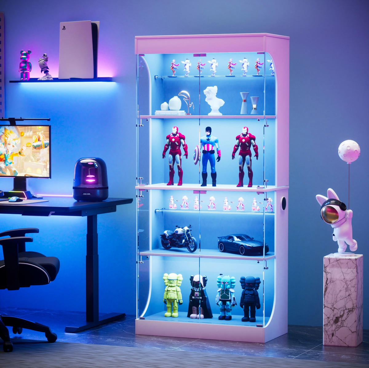 GLASVITRINE aus Glas und Spanplatte 80x35x165 cm Weiß mit LED, Bewegungssensor und USB-C - Weiß, Holzwerkstoff (80/165/35cm) - IVMEU