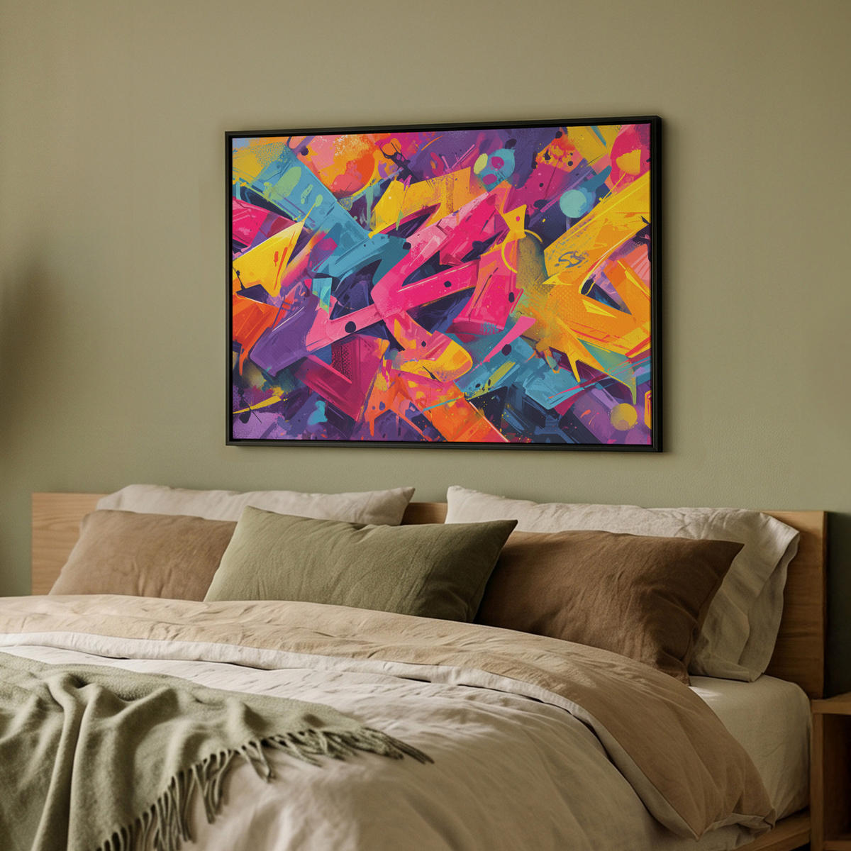 LEINWAND Bilder mit Rahmen - Abstrakt - Formen - Farbenfroh - 80x60 - Magenta, Textil (80/60cm) - MuchoWow