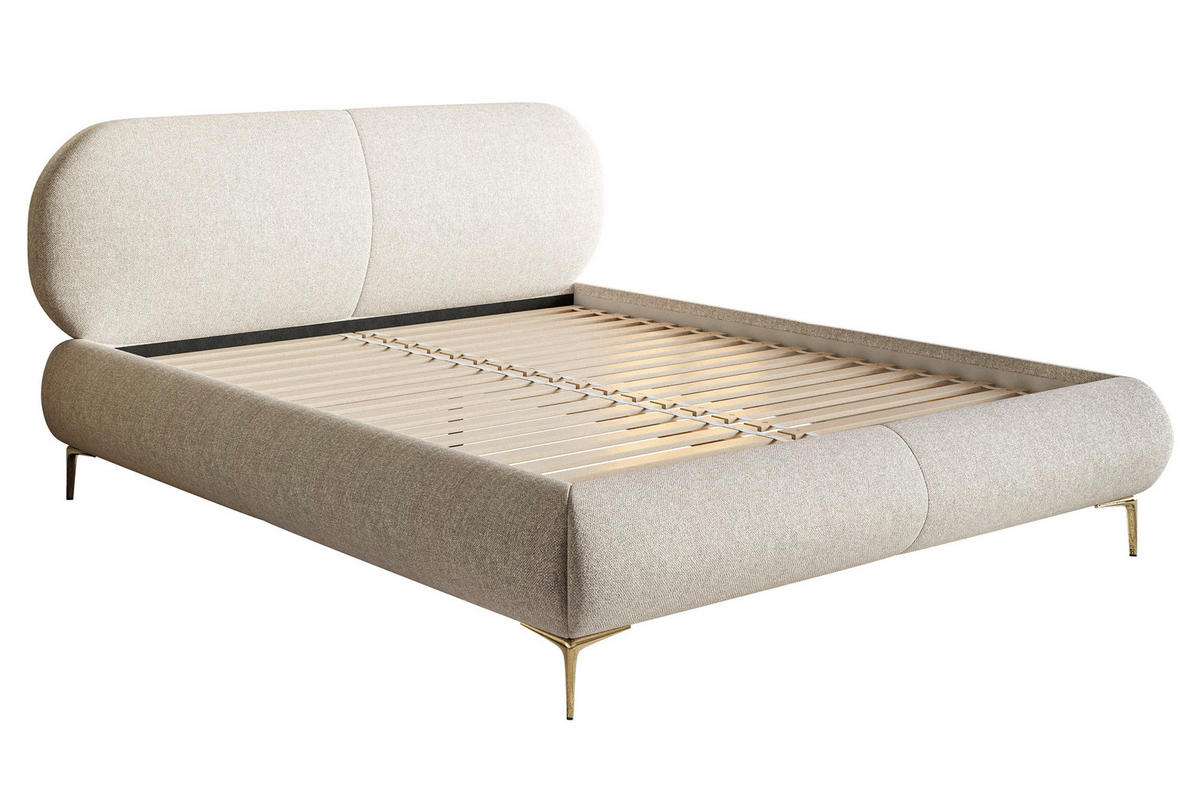 POLSTERBETT Ovalle Cremeweiß mit goldenen Metallbeinen 140 cm - Goldfarben/Creme, Textil/Metall (140/200cm) - Selsey